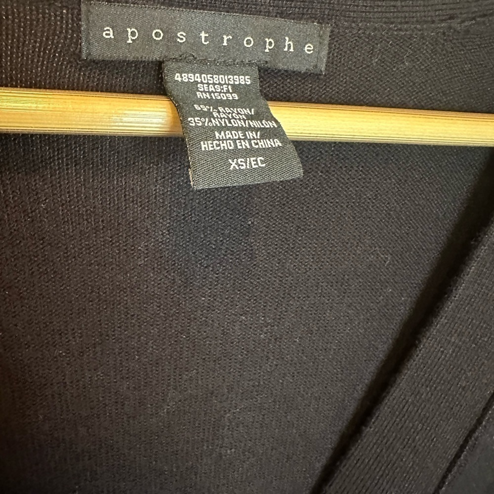 Apostrophe Sweater Cardigan Knit Front Buttons Pockets Black XS Preppy Stretchy - Picture 4 of 9